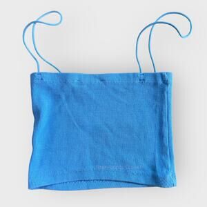 Zara Blue Ribbed Crop Top Small Square Neck Minimalist Y2K Summer Tank